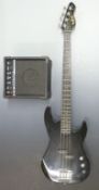 Hohner Rockwood bass guitar in black lacquered finish, model LX100B, together with a BB Blaster 10