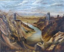 P.Stansbury Victorian oil on canvas of Clifton Suspension bridge and Avon Gorge, signed and dated