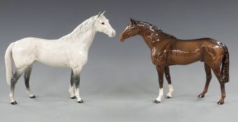 Two Beswick horses, a large grey racehorse and brown Hunter /racehorse