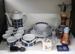Retro Midwinter part coffee set, dinnerware, silver mounted vases, plated cut glass claret jug etc