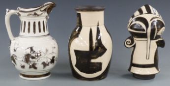 Gray's pottery relief moulded and lustre jug and studio pottery retro/abstract covered figural