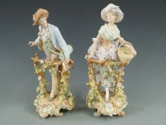Pair of German ceramic figures of a lady and gentleman, 38cm tall