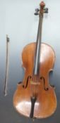 A 4/4 cello Edward Withers, 22 Wardour St. W1, to bridge, 76cm two piece back, no label and original