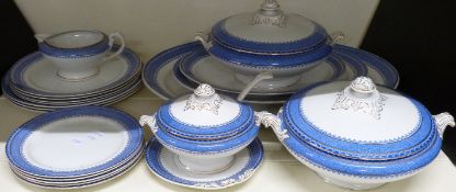 W Hulme Princess pattern dinnerware including serving plate, tureens, ladle etc, approximately 20