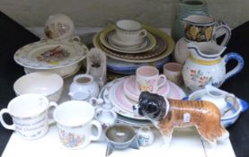 Collection of ceramics including Quimper, Susie Cooper, Royal Doulton Bunnykins, Beswick St Bernard,