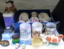 A child's ceramic tea set, Foresters Toby style jug, Staffordshire cow creamer, Sunderland 