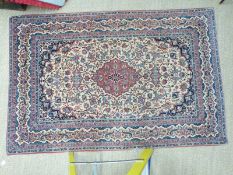 Handmade red, blue and white Eastern rug, 217x150cm