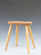 Ercol light elm and beech stool with Ercol sticker or label