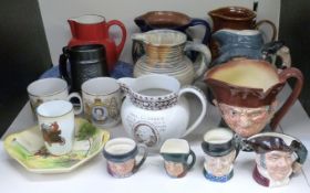 Royal Doulton large character jugs including Old Charlie, Rip Van Winkle, a collection of small