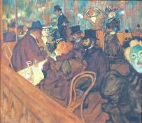 Malenda Trick after Toulouse Lautrec inside the Moulin Rouge, bar scene, signed lower left, 50 x