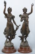 A pair of spelter figures impressed L Guillemin to reverse of bases, 51cm tall