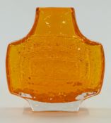 Geoffrey Baxter for Whitefriars TV vase in tangerine, pattern number 9677, 17cm tall.