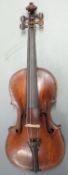 18thC violin with hand carved Testore style back and table, grafted neck, nicely carved scroll and