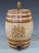Doulton Lambeth no 2 stoneware barrel with crest, 34cm tall