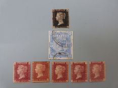 A small collection of Queen Victoria GB stamps including four margin Penny Black, five mint hinged