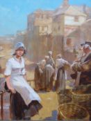 John Haskins (b1938) oil on board Old Newlyn Harbour, signed lower right, 39 x 29cm