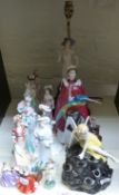 A collection of Coalport and Royal Doulton figures, Florence Guiseppe Armani lamp, Royal Worcester