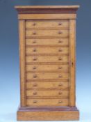 19th century oak and line inlaid miniature, apprentice or collector's Wellington chest of ten