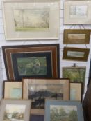 A collection of prints, watercolours and engravings including watercolours of Nuneham Mansion by