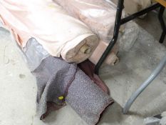 Five bolts of fabric including leopard print velour, damask and shot silk (two bolts in original