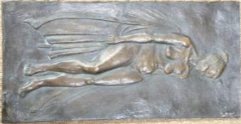 Bronzed wall plaque of a nude lady by Angela Munslow, 59cm x 29cm