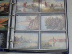 An album of postcards containing a wide range of topographical oilette sets by various artists