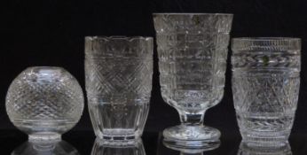 Four Waterford Crystal cut glass vases, two with original paper labels, largest 25cm tall