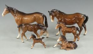 Six Beswick horses and foals