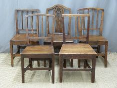 A matched set of five country made oak plank seated dining chairs