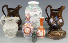Chinese and Japanese vases, relief moulded jug etc