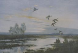 Peter Scott signed print 'By Darkness the Marsh is Full of Mallards', 39 x 55cm