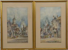 Henri Du Launay pair of 19thC watercolours of continental street scenes in Pau and Grenoble, 48 x