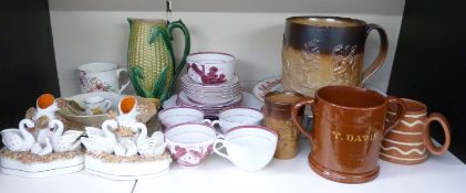 A 19thC large salt glazed tankard, named slipware, Royal Worcester and Royal Doulton items,