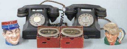 Two vintage telephones, Royal Doulton Poacher jug, French Transport Police jar, probably