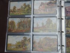 An album of postcards including examples by A W Bridgeman, Picturesque Counties sets including