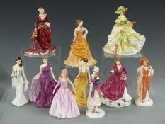 Nine Royal Doulton figures to include Pretty Ladies Victoria, Affection, Philippa, Jane, Eve,