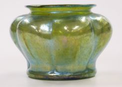 Loetz or Kralik Art Nouveau iridescent glass vase of bulbous form, 14.5cm in diameter.