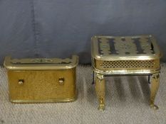 Brass footman / trivet and fire guard with pierced decoration