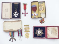 Collection of hallmarked silver and enamel Masonic and other medals, some cased including Masonic