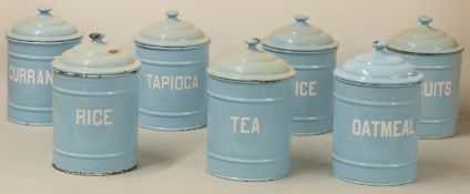 Retro 1950's named enamel jars including Tapioca and Oatmeal examples, 20cm tall