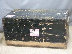 Vintage wood shipping trunk with Union Castle label, SS Braemar Castle script and London