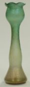 Loetz Papillon type iridescent glass double gourd vase with flared rim, 34cm tall.