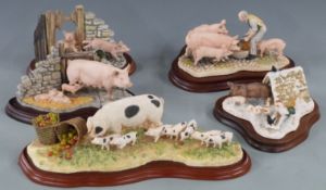 Five Border Fine Art pig figures including limited edition Feeding Time with certificate, The