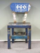 Pub, advertising, workshop, garden or haberdashery chair of welded steel construction from old signs