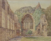 W Meldrum watercolour Dunfermline Abbey ruins, signed lower right,  40 x 49cm