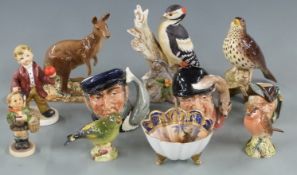Beswick and Royal Doulton including a kangaroo, thrush, character jugs, Noritake desert scenes