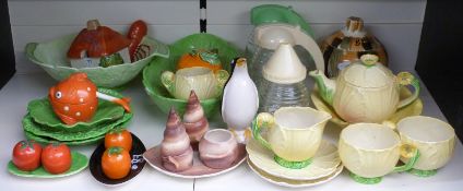 A collection of Carlton ware and similar salad ware, Goebels fish sauce pot, cruets etc