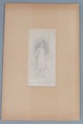 Randolph Caldecott (1846-1886) original pencil drawing, a study of a young girl with a basket signed