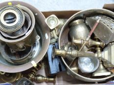 A large collection of brass jardinieres, jugs, lamp, trays etc