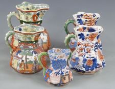 A collection of Mason's / ironstone jugs including chinoiserie decorated examples